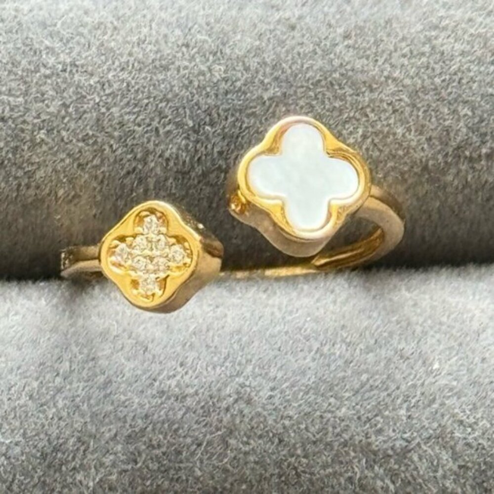 Rachel Zoe Sterling Silver 925 Gold Plated Double Clover Ring Sz. 6 - Picture 14 of 16